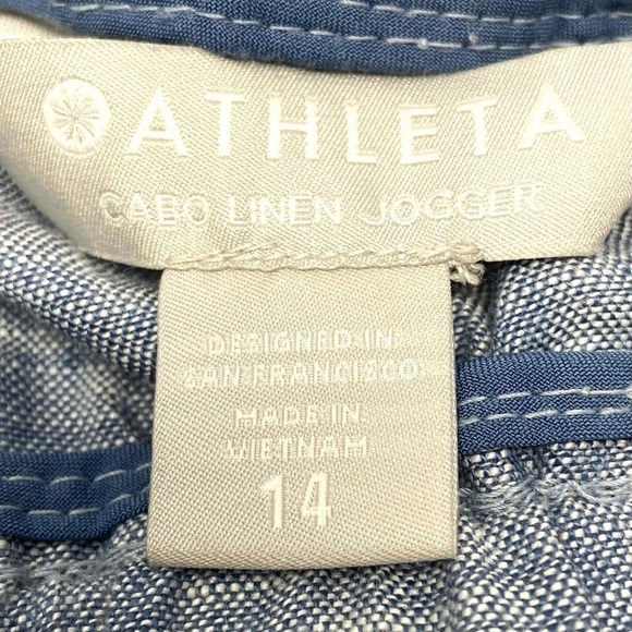 ATHLETA Cabo Linen Jogger Blue Elastic Waist Sz 14 - Picture 10 of 10